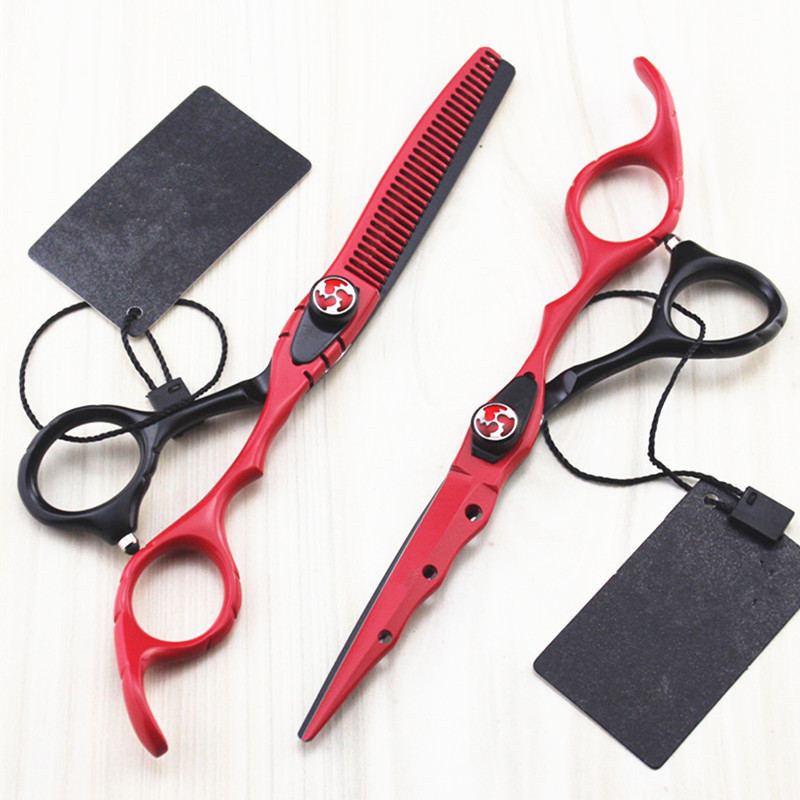 

Hair Scissors professional Japan 440c 6 '' red hair cutting scissors haircut thinning barber makas cut haircutting shears Hairdresser scissors 230114