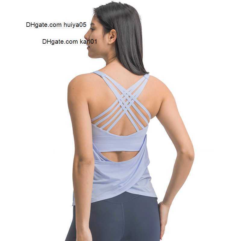 

Woman LU-177 Fitness High Impact Sport Bra Cross Straps Wirefree Adjustable Buckle Nylon Yoga Underwear Gym Workout Bra, Black