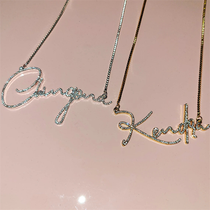 

Chokers Custom Crystal Name Letter Necklace for Women s with Diamond Personalized Different Fonts 230113
