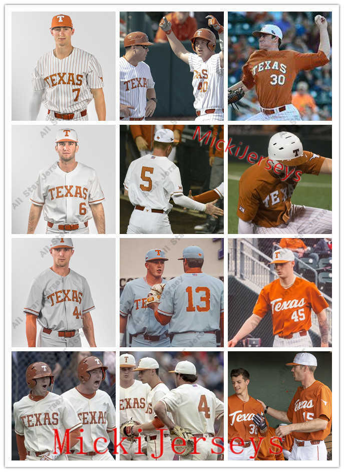 

College Baseball Wears Custom Texas Longhorns Baseball Jersey John Curtiss Augie Garrido David Pierce Corey Knebel Brandon Belt Roger Clemens Huston Street Taylor, 2019 cream