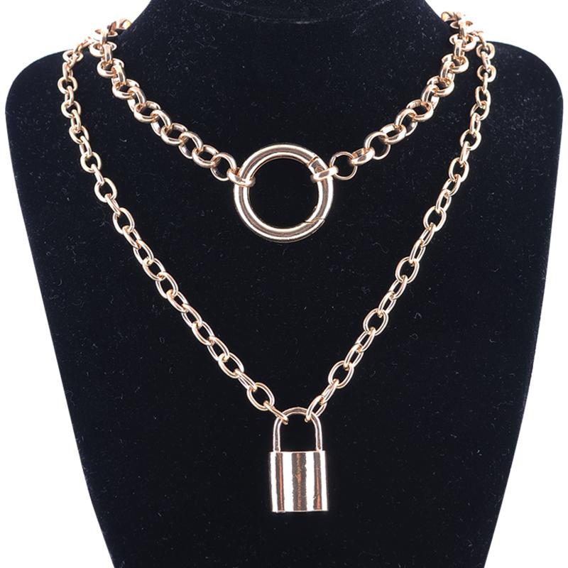 

Pendant Necklaces Trendytime Geometric Circle Padlock For Women Jewelry Statement Long Chain Gift Collar Femme