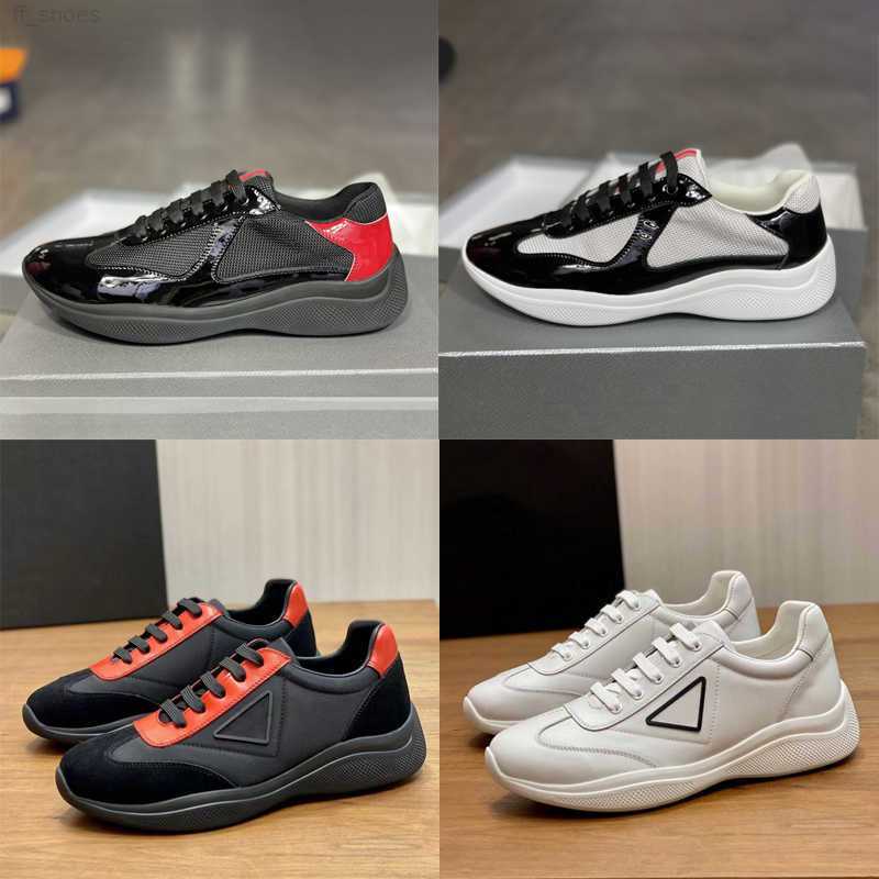 

2023 New America's Cup Bike Fabric Sneakers Patent Leather Flat Trainers Rubber Trim Designer Sneakers Mesh Lace-up Nylon Casual Shoes with Box, 19