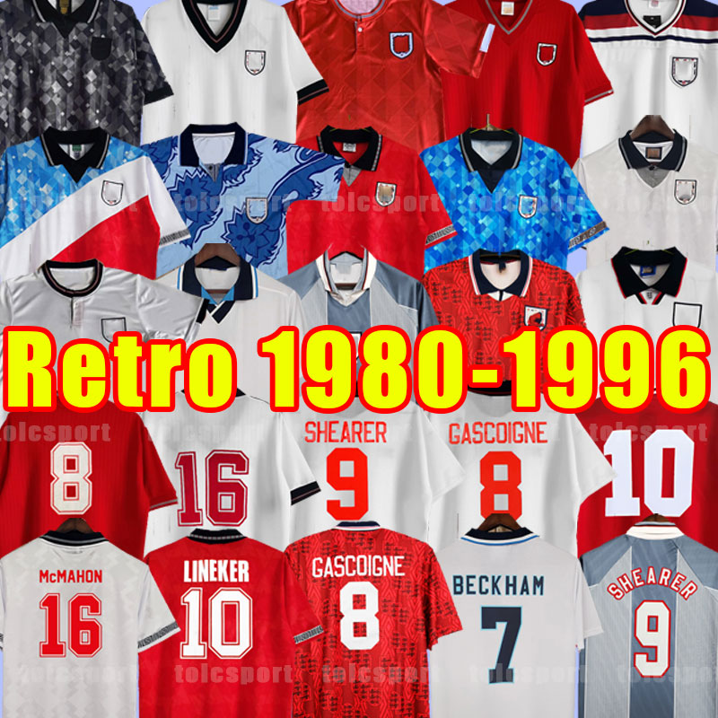 

England soccer jerseys Blackout kits BECKHAM GASCOIGNE OWEN GERRARD Retro football shirt BARNES mash up FOWLER ROBSON SCHOLES 84 85 86 87 1980 82 89 1990 1992 1994 1996