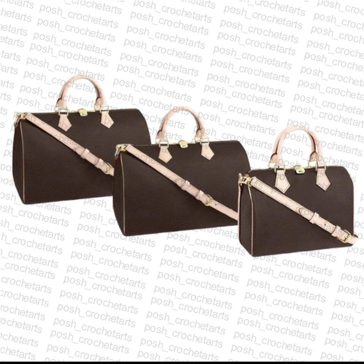 

Genuine Leather Strap Boston Bag for Women's handbag Purses 25cm 30cm Speed bags, Brown checker