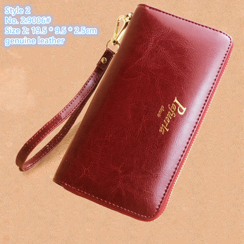 

Factory wholesale ladies shoulder bags 2 styles classic solid leather long wallet multifunctional zipper mobile phone coin purse metal retro clutch bag, Pink-9004#