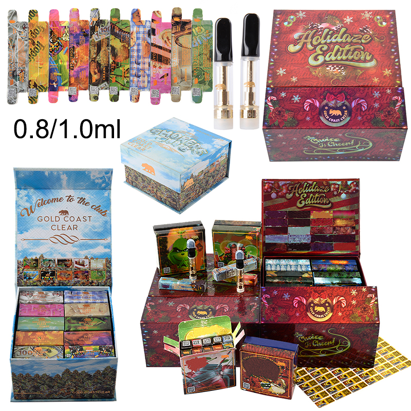 

Gold Coast Clear Atomizers Smokers Club GCC Holiday Editions Vape Cartridges Packaging 0.8ml 1.0ml Ceramic Coil 510 Thread Carts Thick Oil Glass Tank