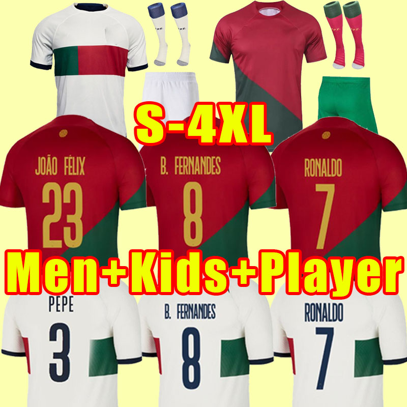 

2022 Men Women Kids kit soccer jerseys Portuguesa JOAO FELIX Bruno FERNANDES BERNARDO ANDRE SILVA DIOGO J. fans player football shirt Camisa de futebol 3xl 4xl child, Away+patch