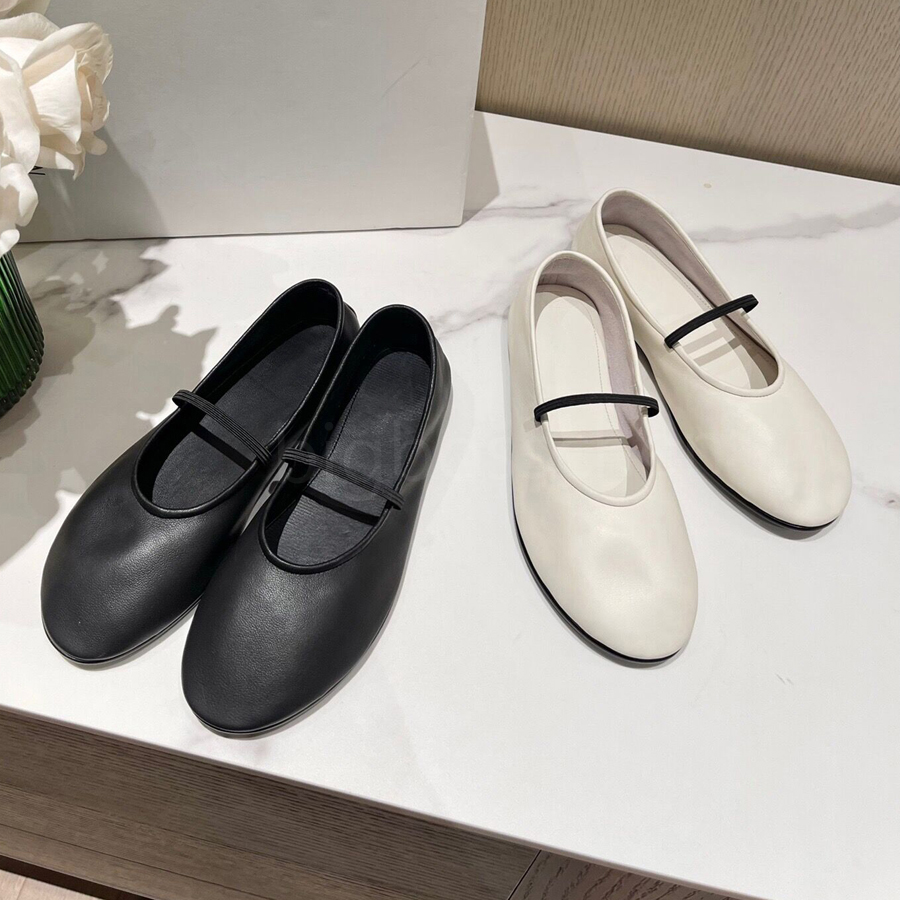 

New ballet shoes ladies casual shoes the rowoo designer brand fashion round toe low top flat bottom boat shoes leather elastic band comfortable race dancing shoes, Black