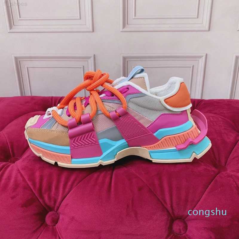 

2023 Mixed Color Genuine Leather Women Casual Shoes Fashion Patchwork Patform Wedges Hight Increasing Lace Up Female Runnung Shoe Designer, As show
