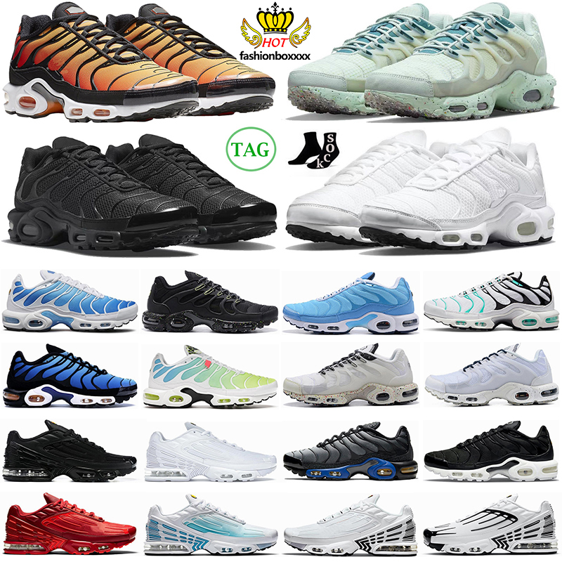 

With Box 2023 Men Women Running Shoes Tn Plus 3 Terrascape Triple Black White Navy Green Atlanta Hyper Sky Blue Fury Wolf Grey Mens Trainers Outdoor