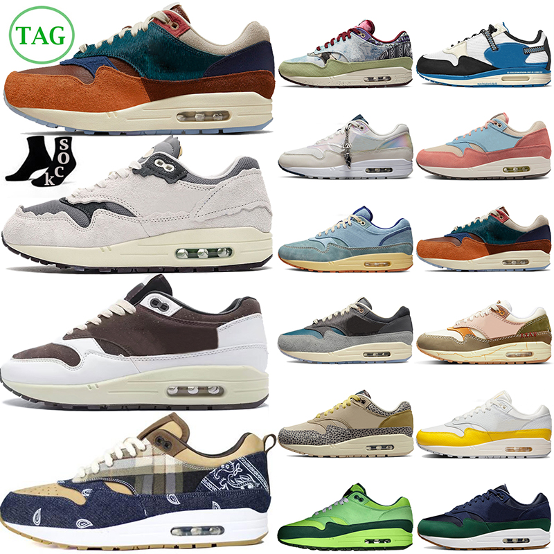 

1 87 mens running shoes Patta Waves womens 1s 87s Bandana Dirty Denim Protection Pack Ironstone Oregon Duck sneakers men women outdoor sports trainers, Obsidian