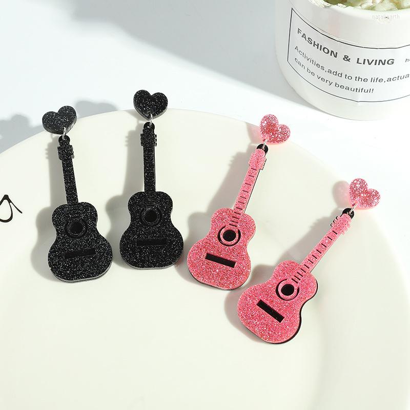

Backs Earrings Ladies Fashion Pendants Hip Hop Girls Special Creative Ribbon Sweet Exaggerated Guitar Acrylic Jewelry Stud