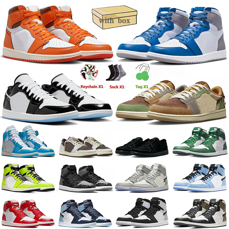 

With Box 1 Men Basketball Shoes True Blue Starfish 1s Top Jumpman Low Concord Ts x Black White Unc Denim mens women outdoor sports trainers, D22 pine green 36-46
