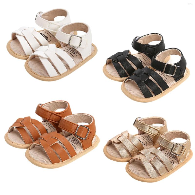 

Athletic Shoes Baby Boys Girls Leather Sandals Anti-Slip Soft Sole House Flat With Cross Strap, Black