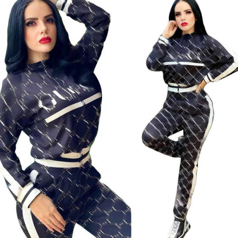 

J2597 Long-sleeved Women' Jogging Suit Sports Suit Luxury Letter Print Casual Two-piece Set, Dark biue