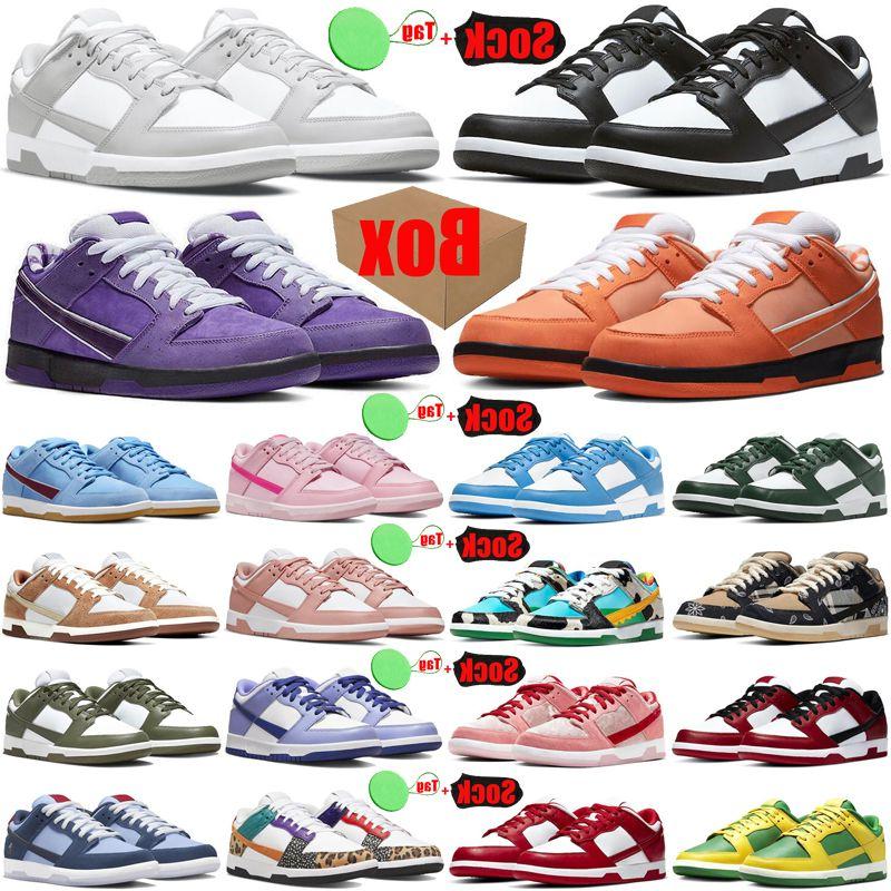 Avec des chaussures de course en bo○te pour hommes baskets pour femmes chaussures orange homard panda unc universitaire bleu gai gris brouillard
