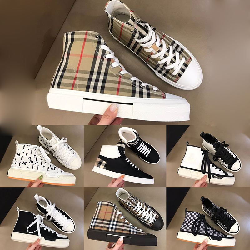 

High-top Canvas Shoes Women Men Casual Shoe Designer Checkered Sneakers Breathable Mesh Trainers Comfortable Retro Letter Pattern Fashion Couples Letters, Color #1