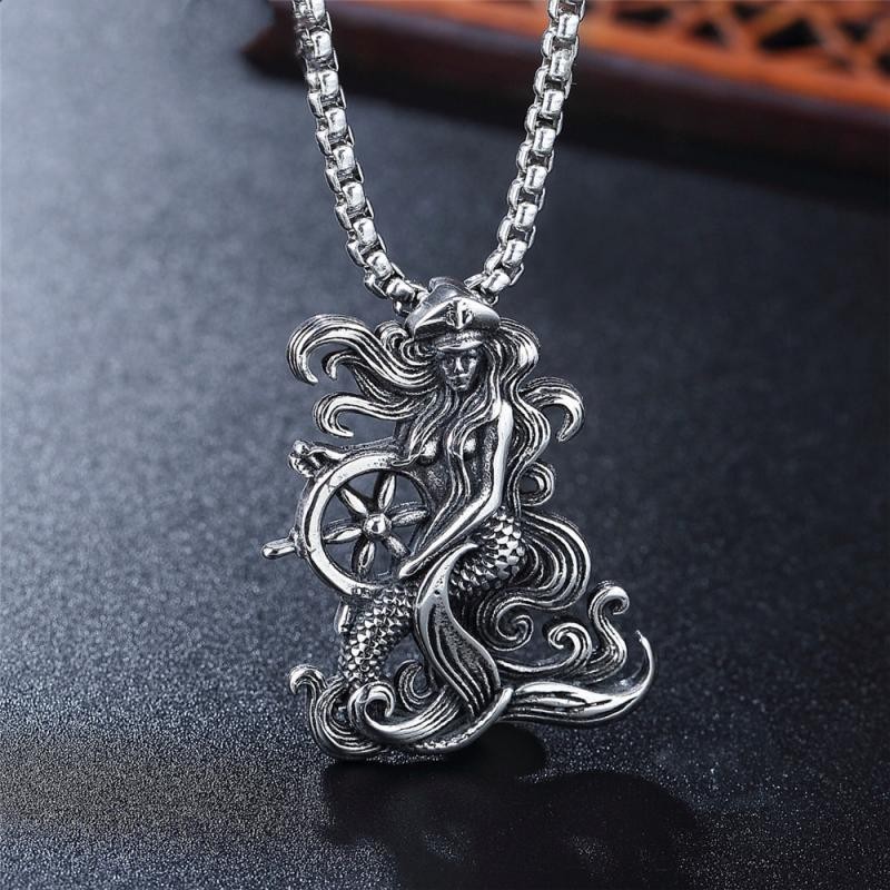 

tassel gorjana jewelry men vintage multi pendant necklace personality Vintage Sea daughter Mermaid Captain Titanium steel pendant charm designer necklaces women
