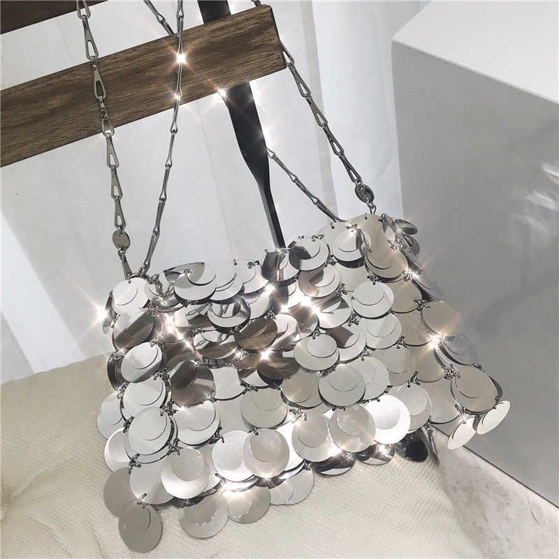 

Evening bag Women Bag Designer Silver Laser Sequins Chain Woven Clutch Female purse, Laser flower
