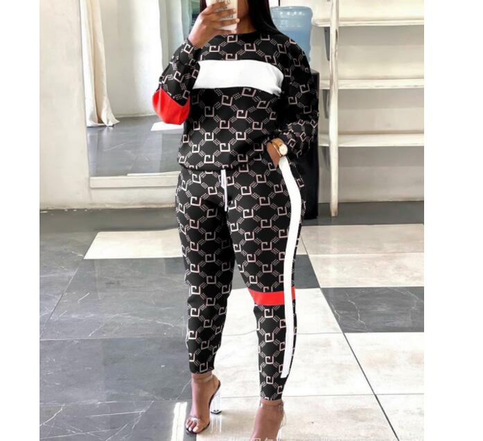 

2022 New Suit Tracksuit Patchwork Women Spring Autumn Casual Pocket Ladies Set O-Neck Long Sleeve Loungewear Streetwear Outfit, Black