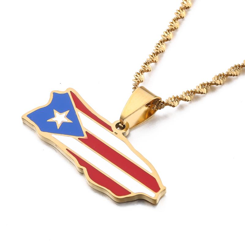 

Chains Trendy Enamel Stainless Steel Puerto Rico Map Pendant Necklaces Jewellery Gold Silver Plated Country Flag Jewelry