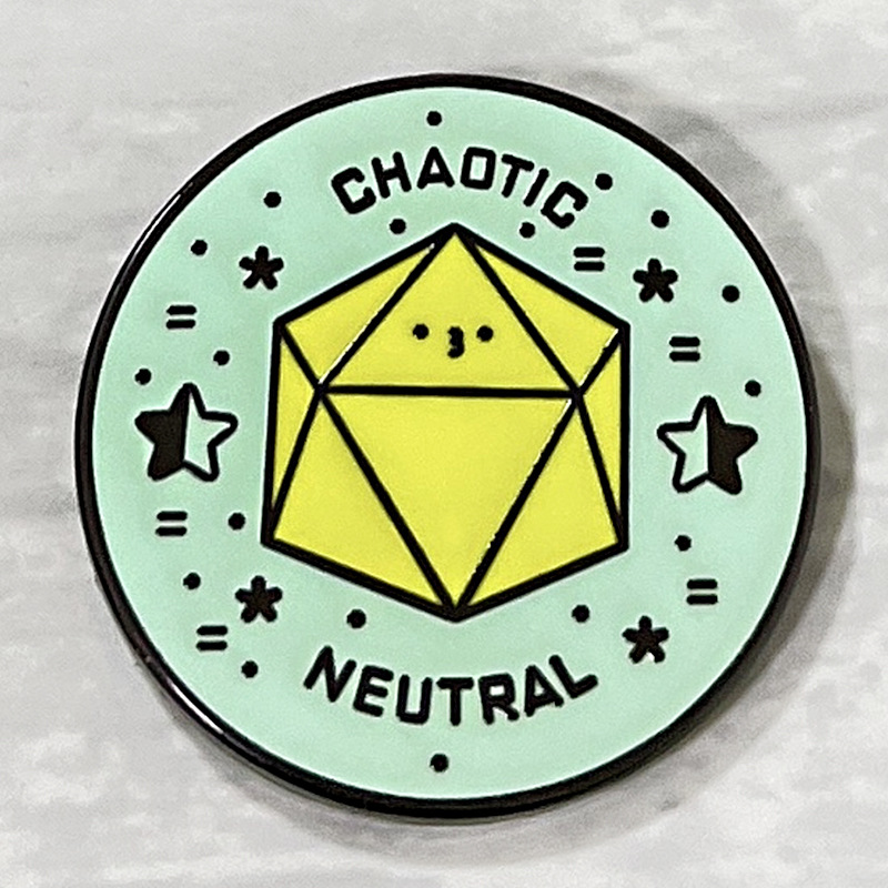 

Free spirit chaotic neutral brooch cartoon dice metal badge round brooch dragon and dungeon game, As picture