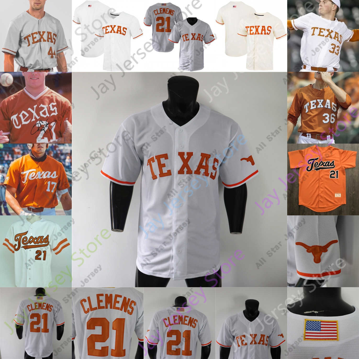 

NCAA Jerseys College Texas Longhorns Baseball Jersey Kody Roger Clemens Trey Faltine Tanner Witt Melendez, Orange ii