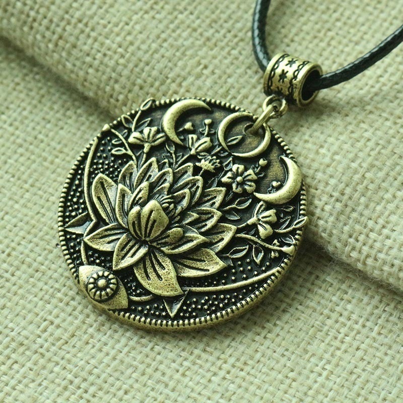 

jtv jewelry Mandala flower women luxury necklace phase Lotus meditation Yoga jewelry retro personality disk alloy plating multi-style pendant necklaces men chain