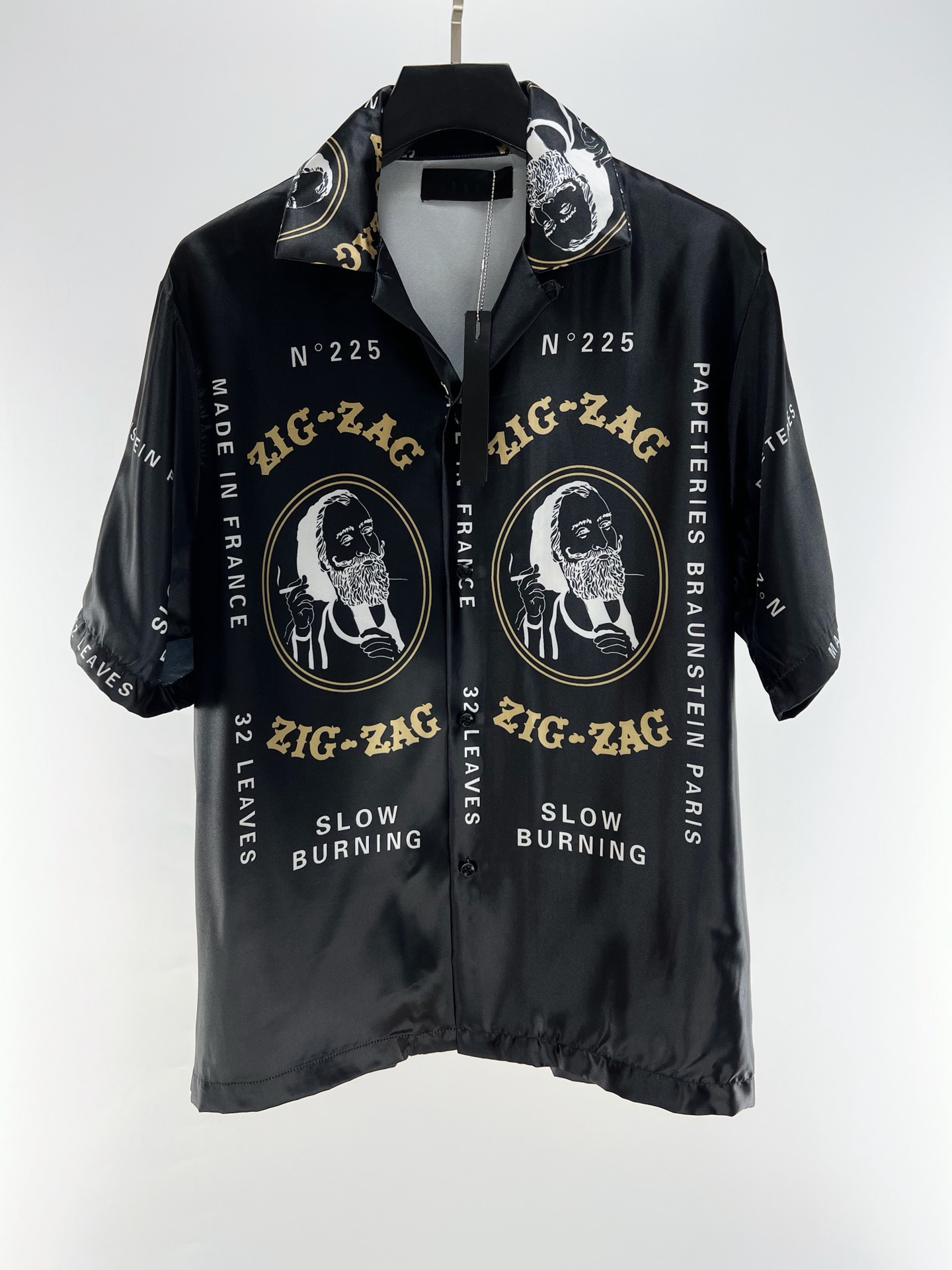 

23ss Spring/Summer Designer Men's Printed Silk Shirt Short Sleeve Fashion Street Polo Top, Black