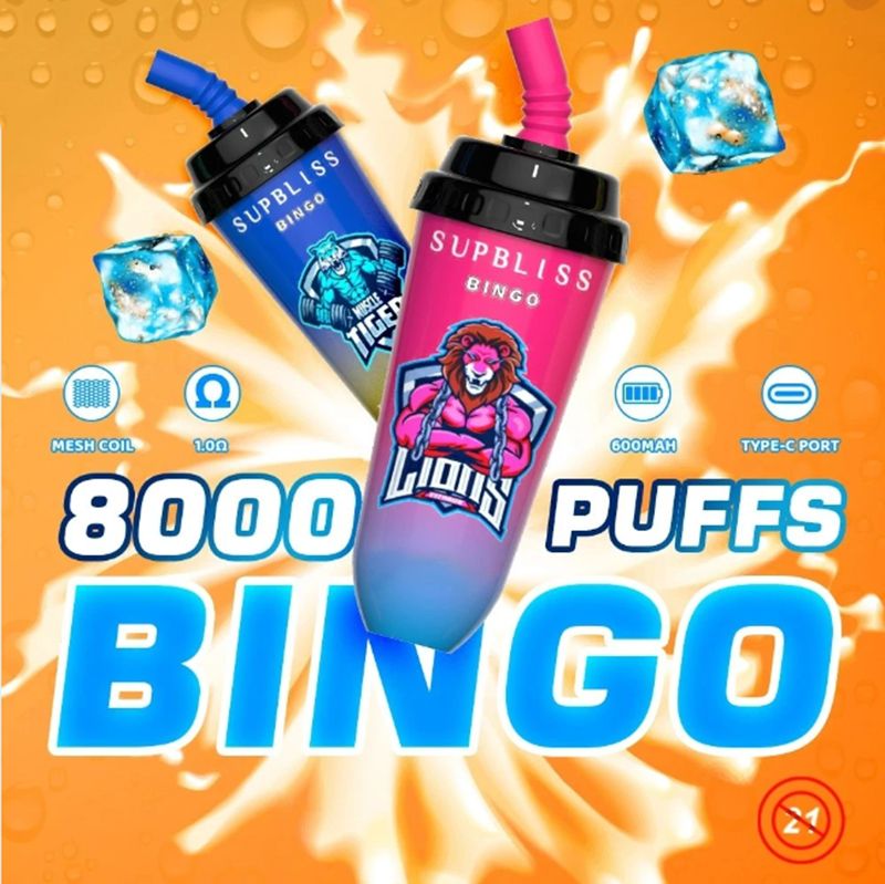 

Supbliss Bingo RandM 8000 Puff 8000 Electronic Cigarettes Disposable Vapes With Mesh Coil RGB Light Rechargeable Battery 16ml 600mah Prefilled Pod