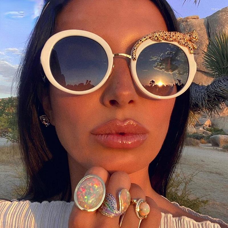 

Sunglasses Diamond Luxury Ladies Brand Tiger Oversized Summer Round Beach Vacation Glasses