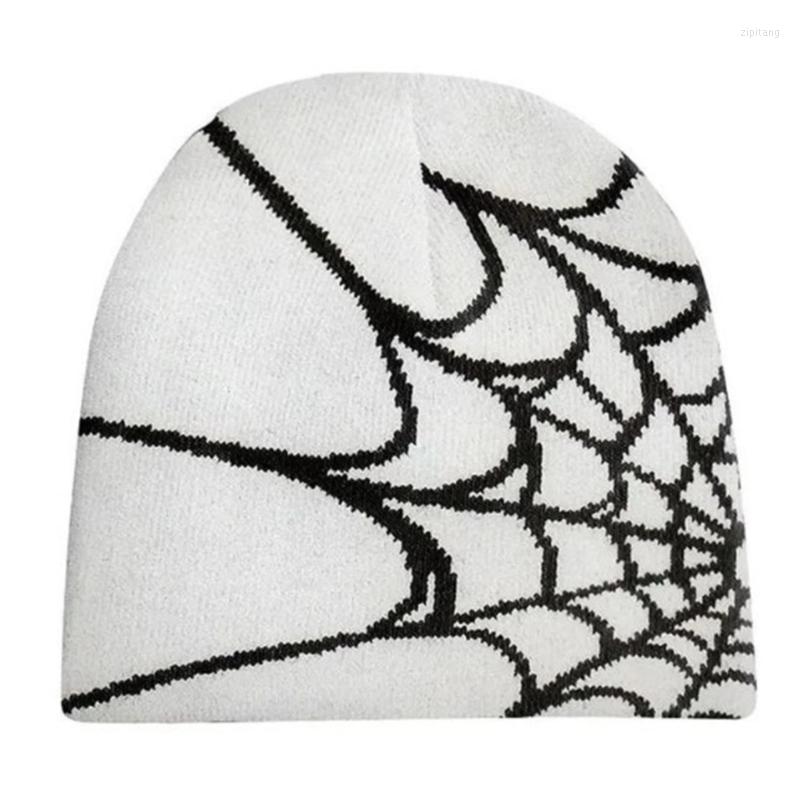 

Berets Y2K Beanie Spider Web Hat Knit Skullies Baggy Slouchy Skull, White
