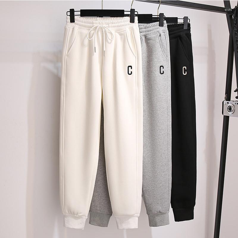 

Women's Pants Winter Women Fleece Casual Warm Thick Trousers Solid C Print Loose Drawstring Sweatpants Plush Harem Girls Sportwear, White