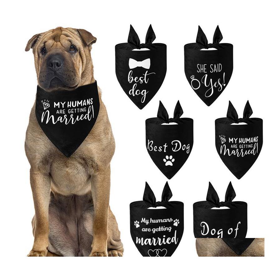 

Dog Apparel Fashion Wedding Triangle Bandanas Letter Pattern Pet Scarf Adjustable Soft Bib For Medium Large Accessories Drop Deliver Dhdyh, As picture