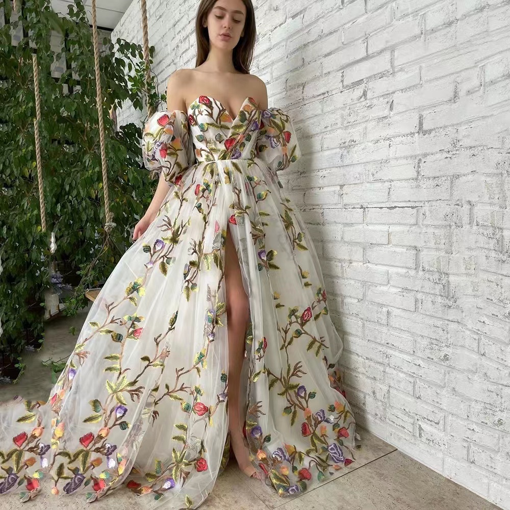 Luxury Zuhair Murad New Evening Dresses 2023 sexy off shoulder Embroidery Beads Crystal High Split Side Celebrity Pageant Gowns Custom Made Unique R
