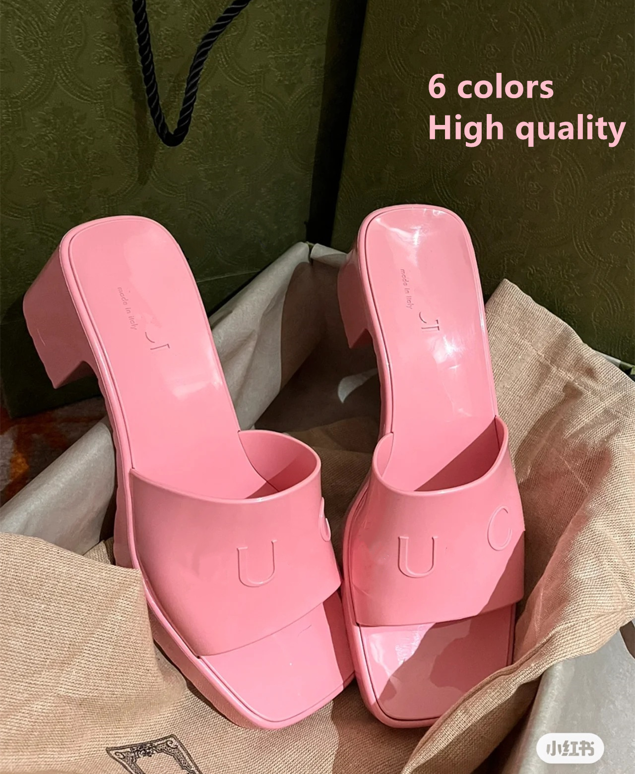 

Paris Candy Color High heel slippers Luxury designer Sandals 2023 New Summer Slide Women Jelly Sandal Square Toe Chunky Heels Sexy Party Brands Shoes, G2 high quality + fast delivery
