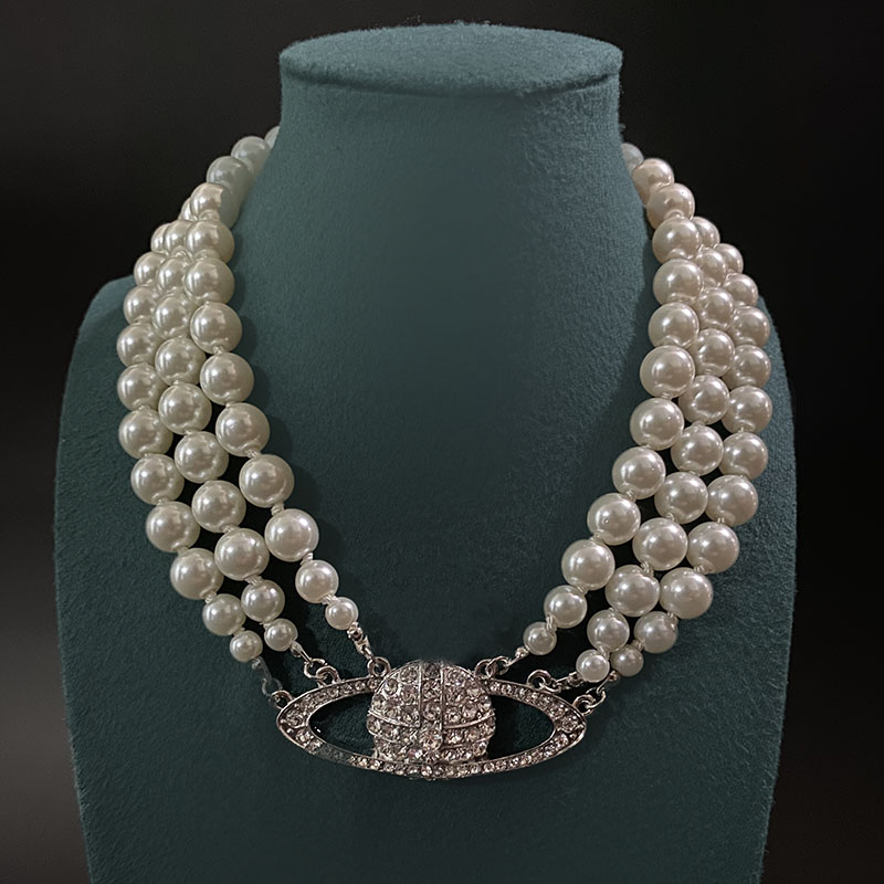 

Pendant Necklace Three Layer Fashion Social Gathering Pearl Shining Classic Lady