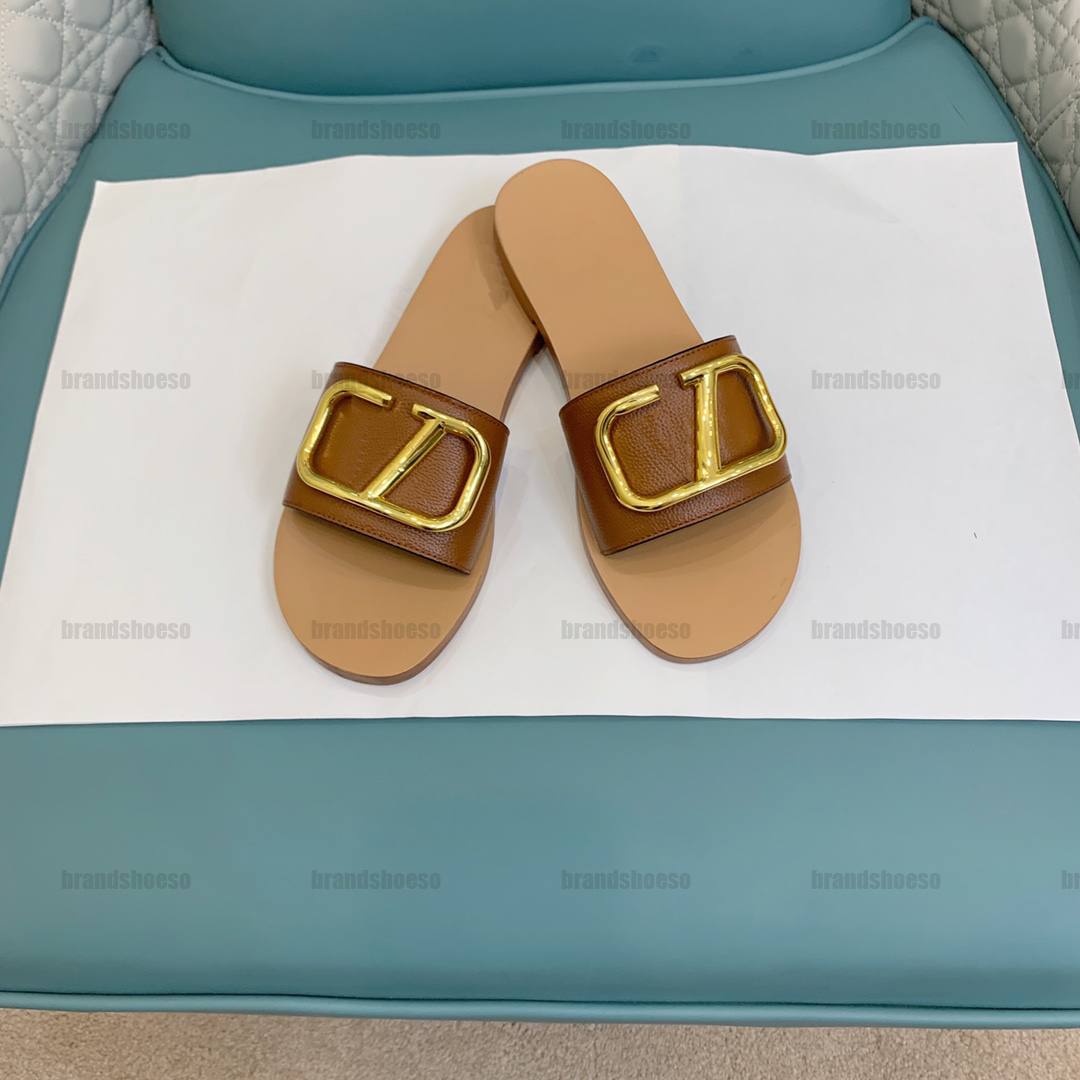 

open 35-39 V button slippers original valentinoitys mold top-quality top calfskin Size slippers Heel height Big 1cm brown FNHN