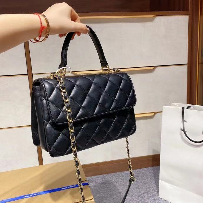 Designers classiques femmes sacs à bandoulière sacs à main sacs à main diamant treillis en cuir véritable 25 cm fourre-tout noir uni bandoulière