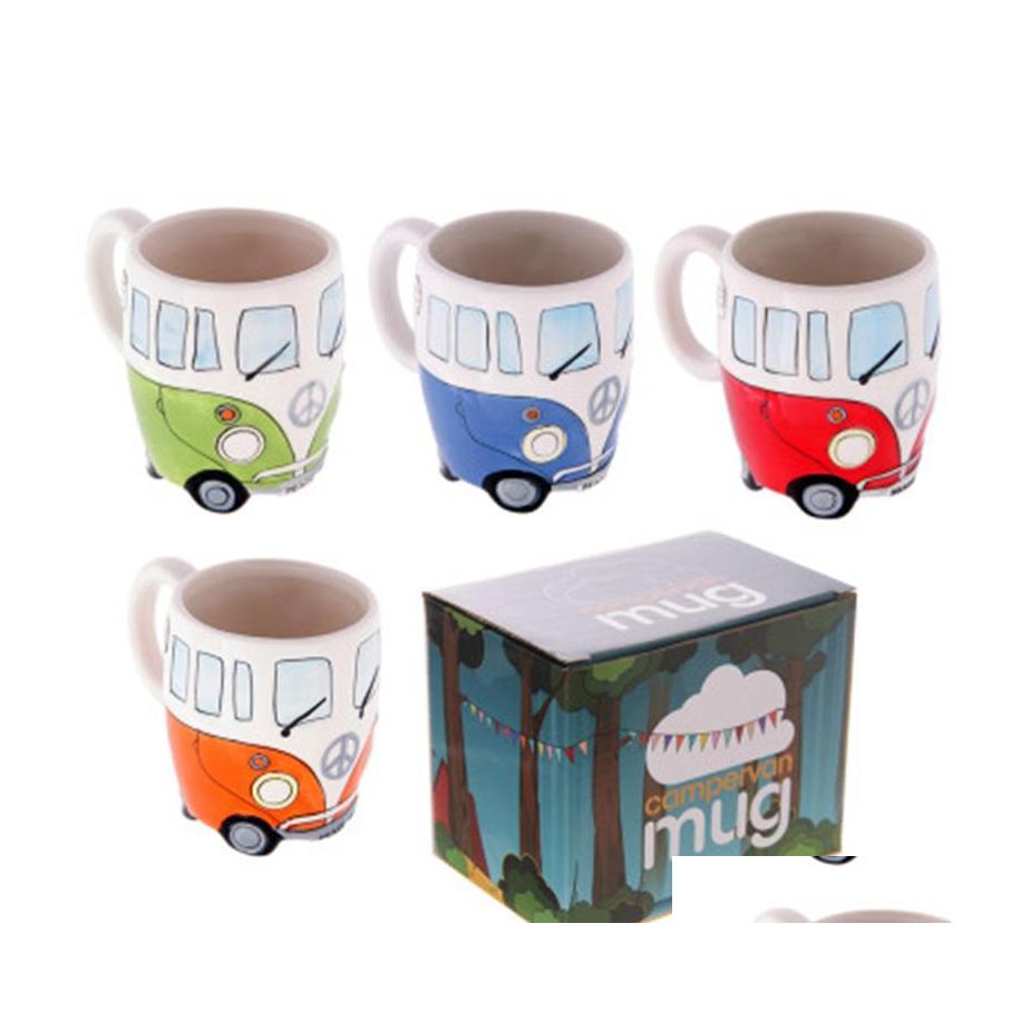 

Mugs Ceramic Camper Cup 300Ml Wine Hand Painting Cartoon Bus Water Classical Drinkware 4 Colors Drop Delivery Home Garden Kitchen Din Dh2C7, Red