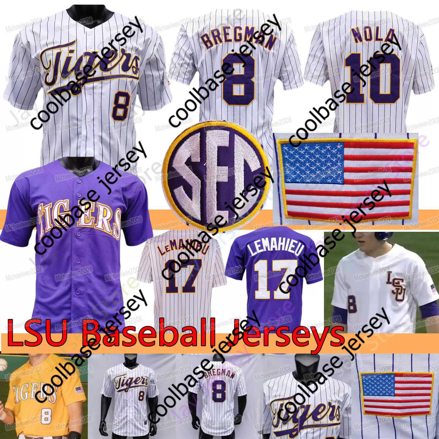 

Baseball Jerseys NEW College Baseball Wears Custom LSU Tigers Baseball Jersey Aaron Nola Alex Bregman DJ LeMahieu Dylan Crews Jake Fraley, Purple