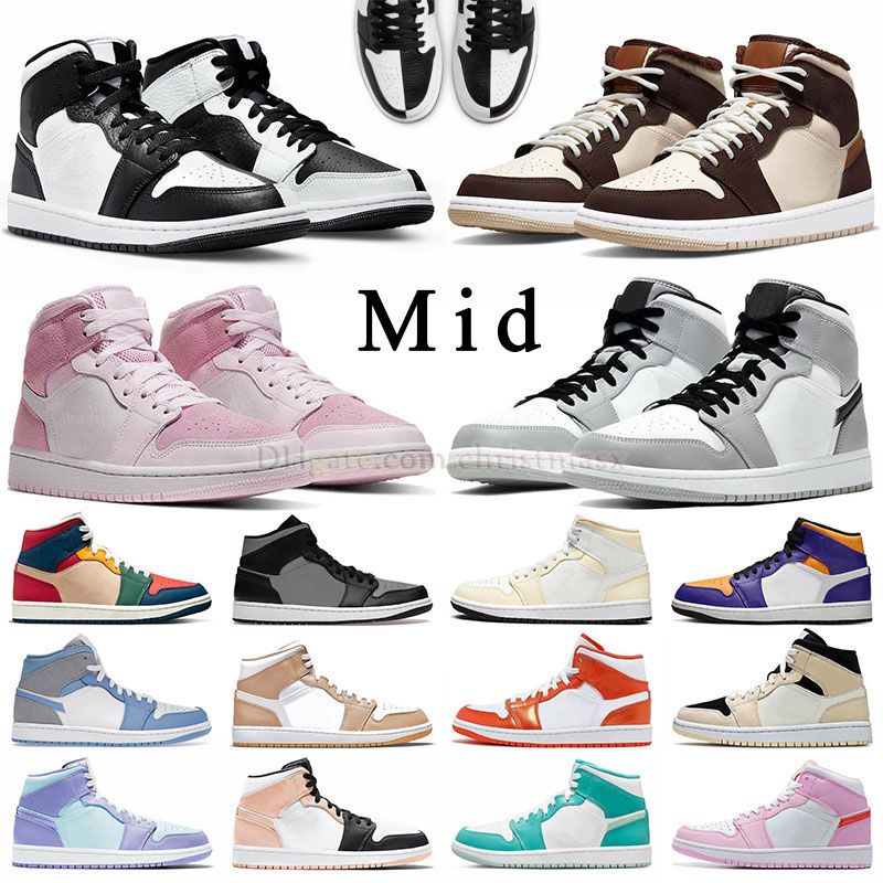 

jumpman 1 mids basketball shoes authentic 1s mid multi-color light smoke grey split red and black white diamond digital pink cream dark chocolate mocha j1 sneakers, M30 36-46 mid university blue grey