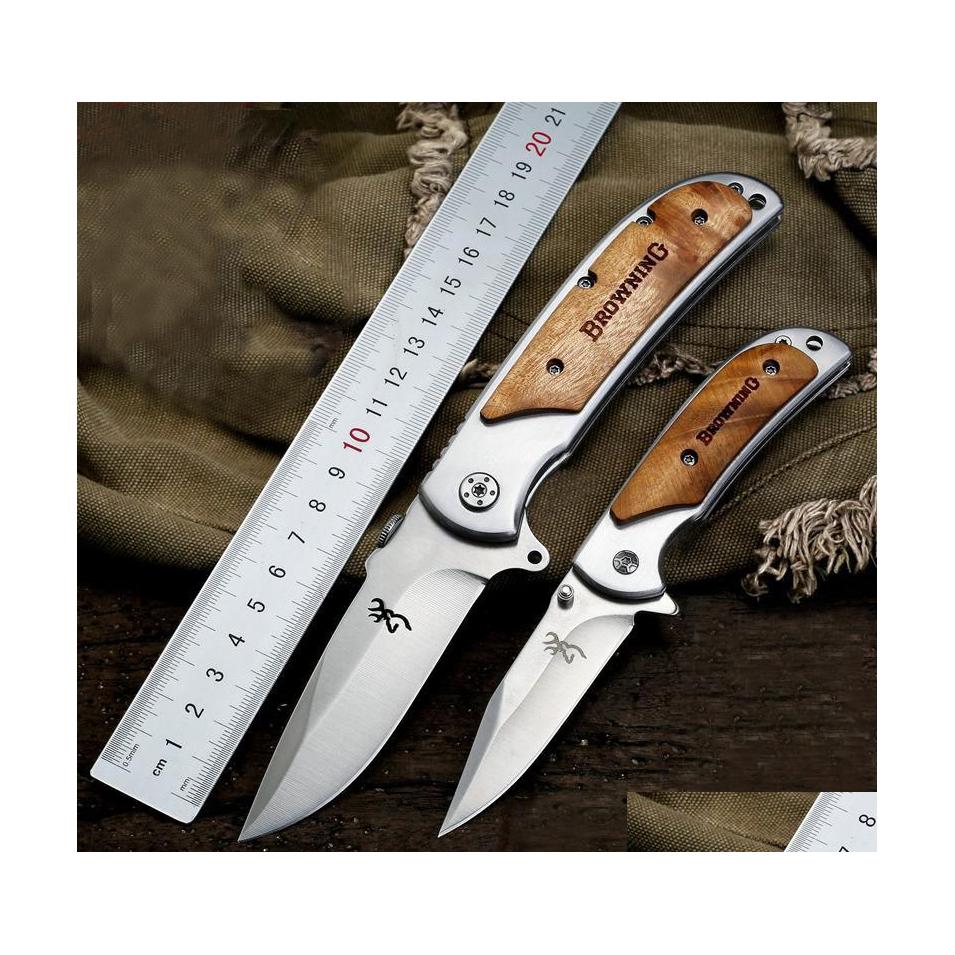 

Camping Hunting Knives High Quality Browning 338 Small Pocket Folding 440C 57Hrc Tactical Cam Survival Edc Tools Wood Handle Utility Dhub9