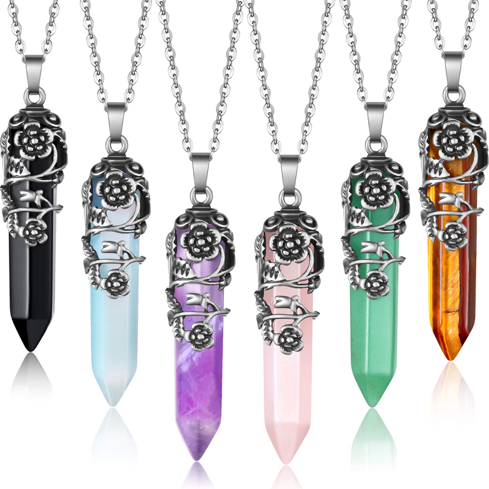 

Pendants Hexagonal Healing Crystal Necklace Natural Prism Stone Pendant Flower Wrapped Pointed Quartz Yoga Energy With Chain Drop Del Am3Pn