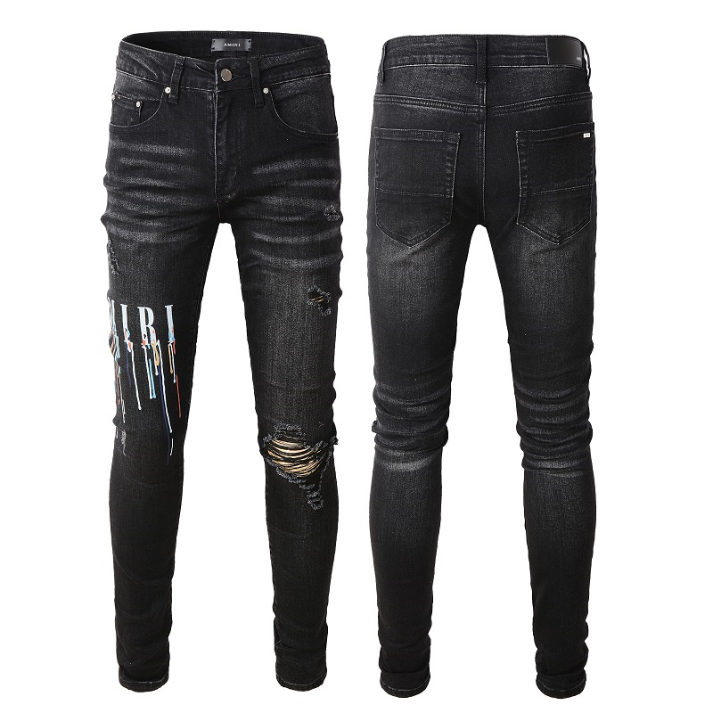

2023 New Arrivals amirs Mens Luxury Designer Denim Jeans Holes Trousers amiri Jean COOLGUY Biker Pants Man Clothing #830, Black