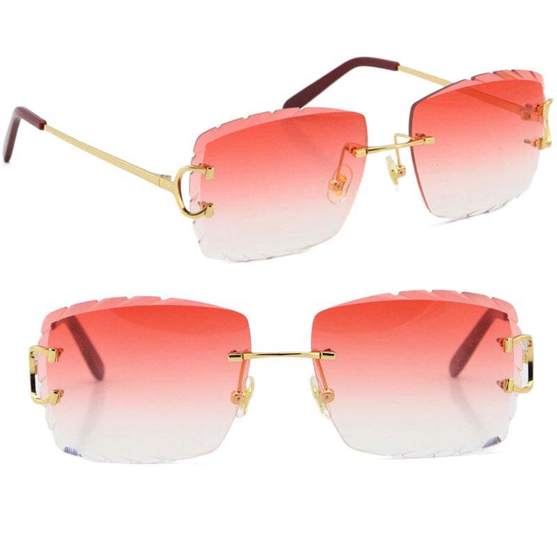 Wholesale Selling Women or Man C Decoration Wire Frame Sunglasses Rimless UV400 Carved lens men glasses outdoors mirrored Summer Outdoo Kkur-image-837591342