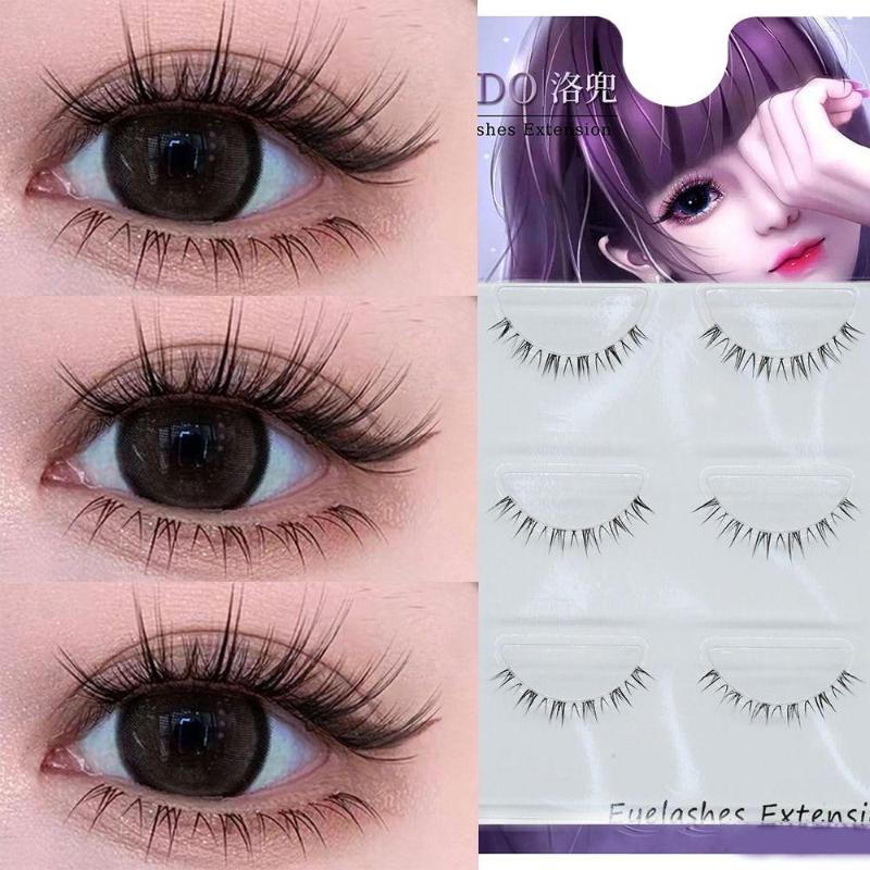 

False Eyelashes 3Pairs/Box Thai Lower Lashes Transparent Stems Natural Manga Handmade Women Eyelash Extension Beauty Makup Tool