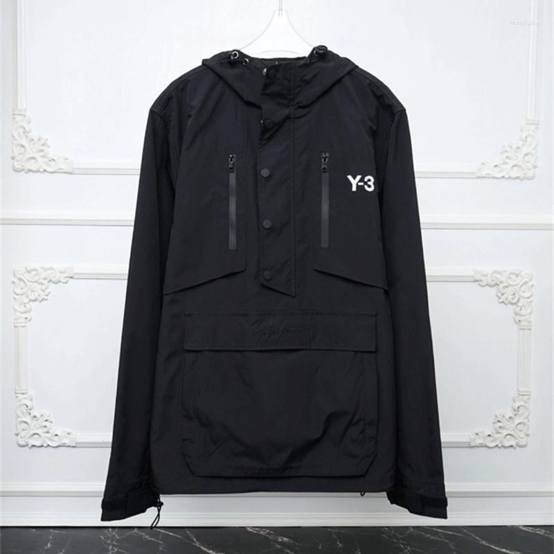

Men' Jackets Spring Yamamoto Y-3 And Yohji Autumn Hooded Printing Embroidery Drawstring Men' Pullover Jacket Coat, Black