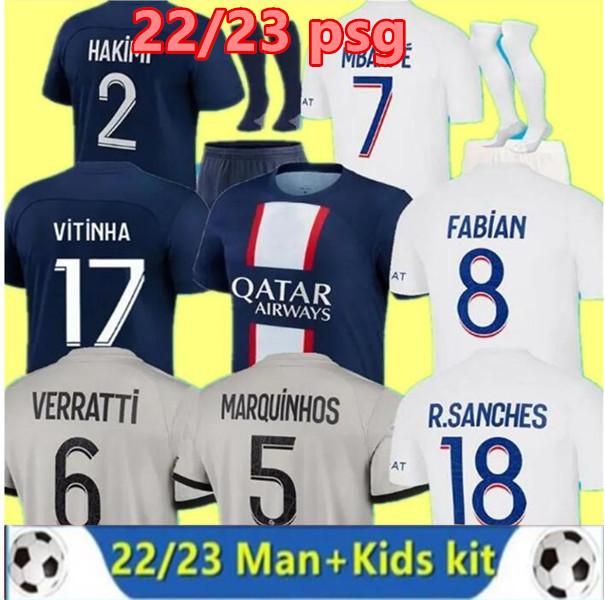 

22/23 PSGs MBAPPE soccer jerseys 2022-2023 DI MARIA WIJNALDUM SERGIO RAMOS HAKIMI fourth Maillots football kit ICARDI VERRATTI Adult and Children's Set S-4XL, Grey