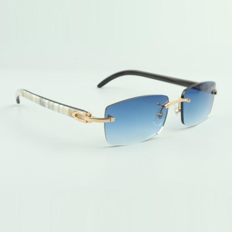 Lunettes de soleil sans cadre 3524012 avec corne de buffle hybride naturel pour hommes et femmes avec des objectifs 56 mm nkuou